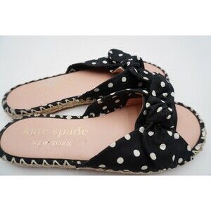 Kate Spade New York Saltie Shore Espadrille Slide Sandals Black Polka Women's 8B